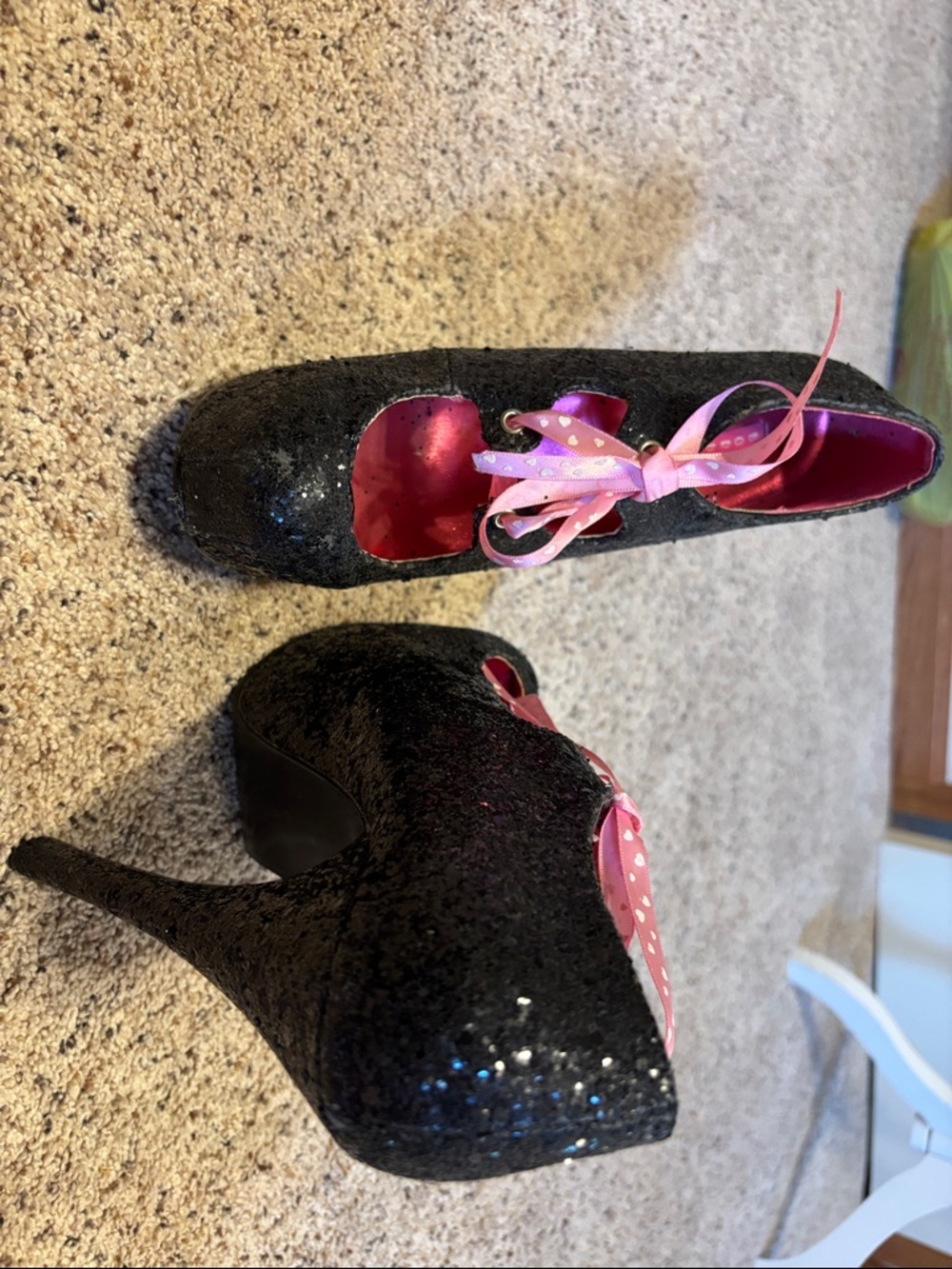 Bordello Black Textured Mary Jane Mules with Pink Satin Lining
